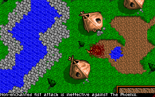 Challenge of the Five Realms (DOS) screenshot: The map display shifts to full-screen during combat.