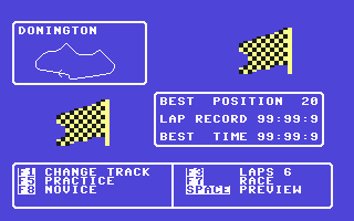 Speed King (Commodore 64) screenshot: Main menu (Mastertronic)