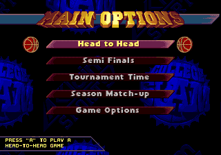 College Slam (Genesis) screenshot: Main options