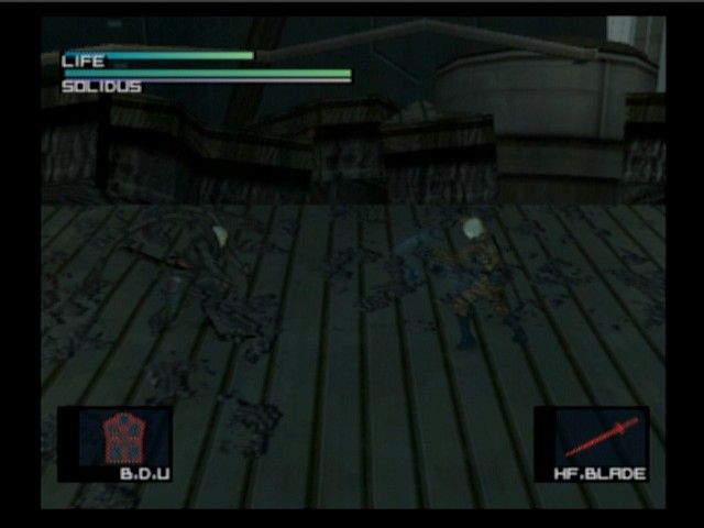 Metal Gear Solid 2: Sons of Liberty (PlayStation 2) screenshot: Main Episode - Raiden versus Solidus, final battle