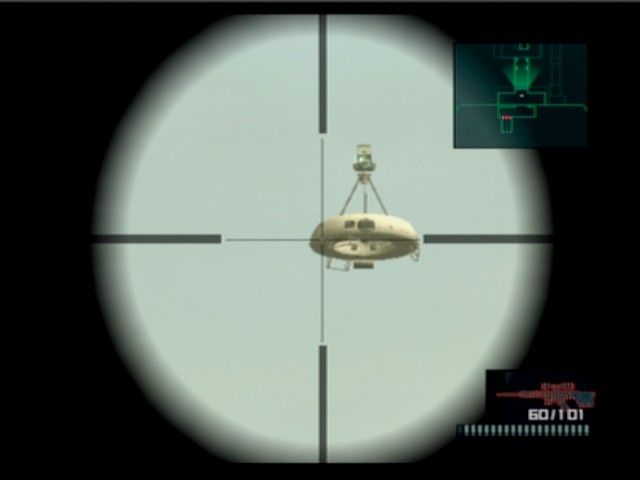 Metal Gear Solid 2: Sons of Liberty (PlayStation 2) screenshot: Main Episode - By using a sniper, you can notice the bomb remote on top the drone