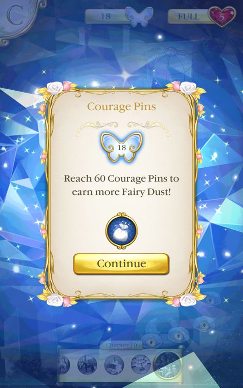 Cinderella: Free Fall (Android) screenshot: Information about courage pins