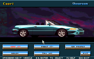 Ford Simulator 5.0 (DOS) screenshot: Main Menu - Capri