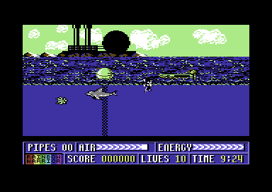 Rainbow Warrior (Commodore 64) screenshot: Caught in a net