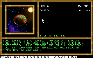 Buck Rogers: Matrix Cubed (DOS) screenshot: The beginning