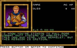 Buck Rogers: Matrix Cubed (DOS) screenshot: Your mission is explained to you