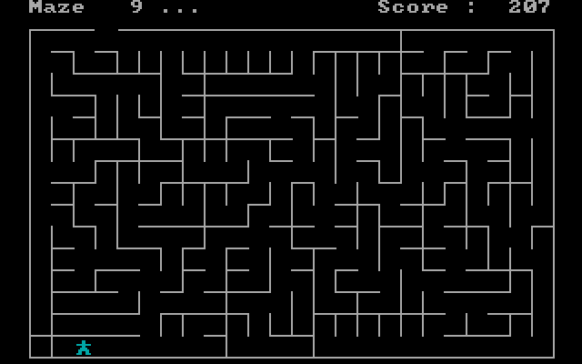 Dedale (DOS) screenshot: Each maze is randomly generated.