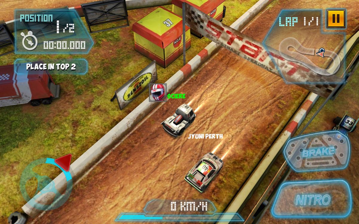 Mini Motor Racing WRT (Android) screenshot: In first place against a single opponent