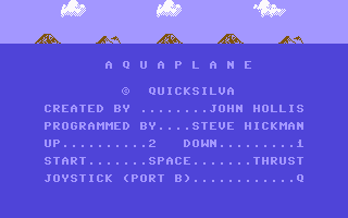 Aquaplane (Commodore 64) screenshot: Title screen, credits and instructions