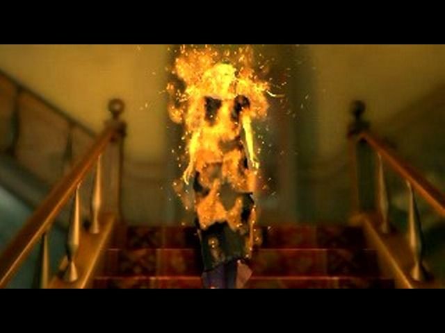 Resident Evil: Code: Veronica X (PlayStation 2) screenshot: Alexia is on fire and ready to fight