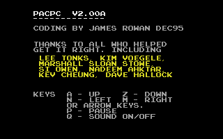 Pac PC II (DOS) screenshot: Info about the game