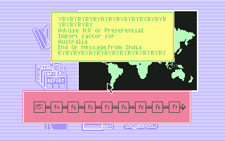 Global Commander (Commodore 64) screenshot: Message to Australia from India