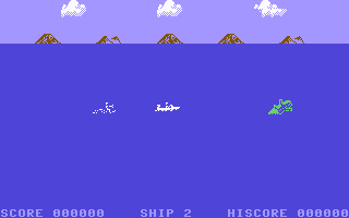 Aquaplane (Commodore 64) screenshot: We need to avoid the logs.