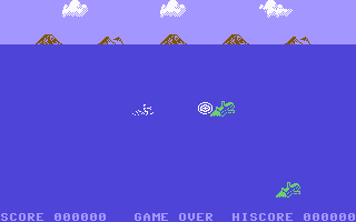 Aquaplane (Commodore 64) screenshot: My boat hit a log