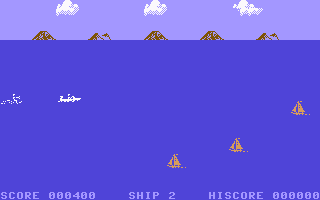 Aquaplane (Commodore 64) screenshot: Avoid the sail boats