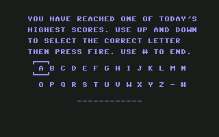 Aquaplane (Commodore 64) screenshot: Enter your name for the high scores.