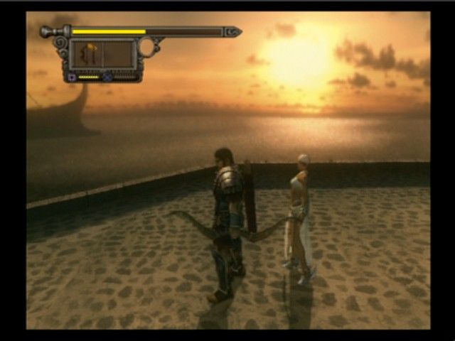 Shadow of Rome (PlayStation 2) screenshot: The sunset will soon become much brighter when we start burning the ships in the harbour