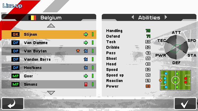 Real Soccer 2012 (J2ME) screenshot: Belgium's line-up (640x360 version)