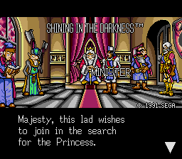 Shining in the Darkness (Genesis) screenshot: Having an audience with the King