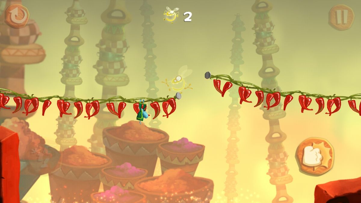 Rayman Fiesta Run (Android) screenshot: Hope you like chili pepper, you'll be seeing it a lot