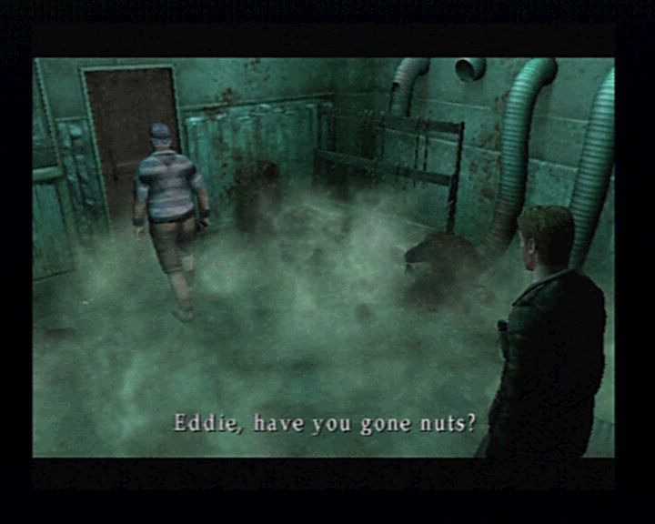 Silent Hill 2 (PlayStation 2) screenshot: Watch who you offend, it is a strange mist circling in this eerie town that affects people's minds, so to say.