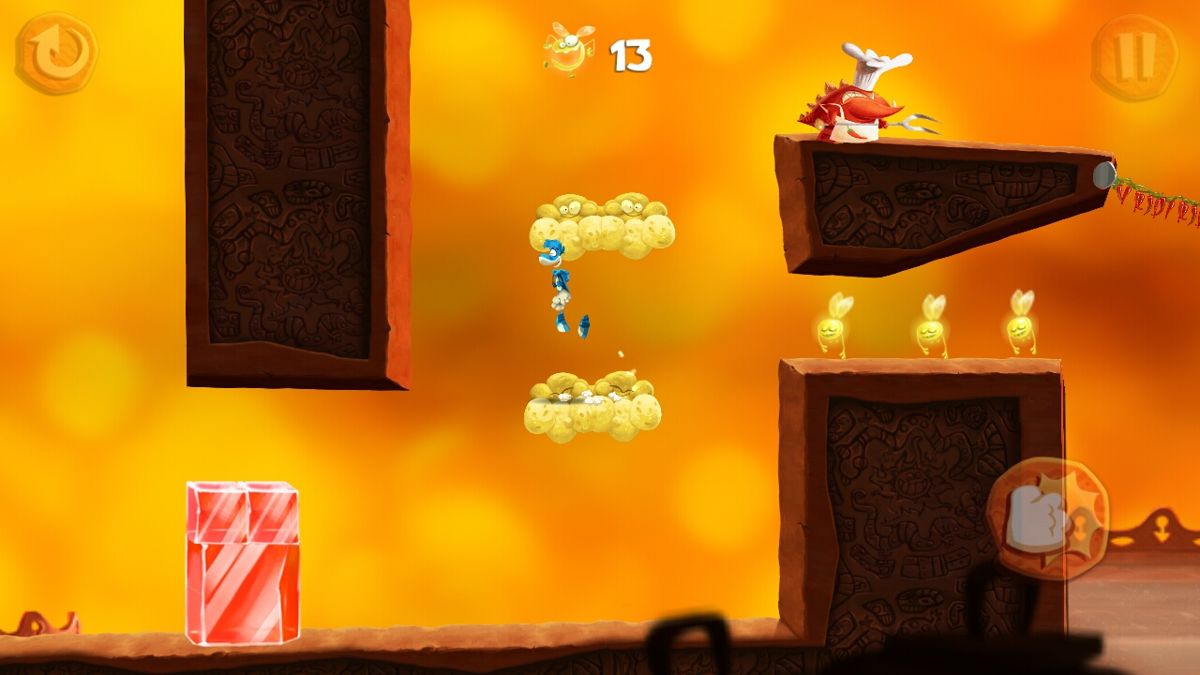Rayman Fiesta Run (Android) screenshot: Jumping on popcorn platforms