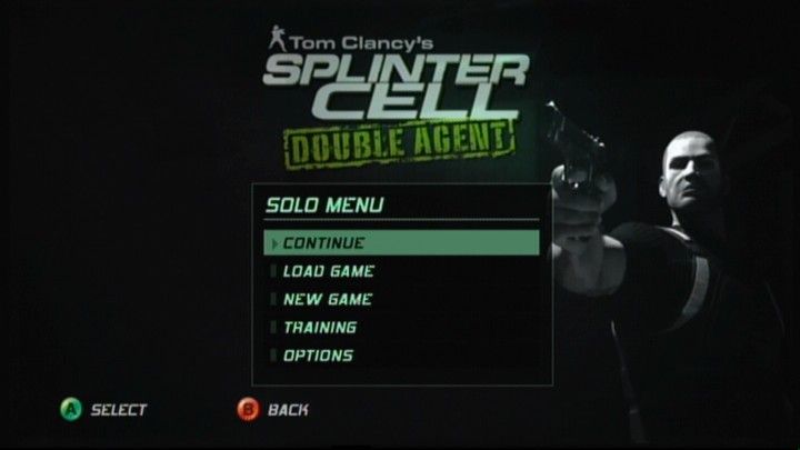 Tom Clancy's Splinter Cell: Double Agent (Xbox 360) screenshot: Solo menu