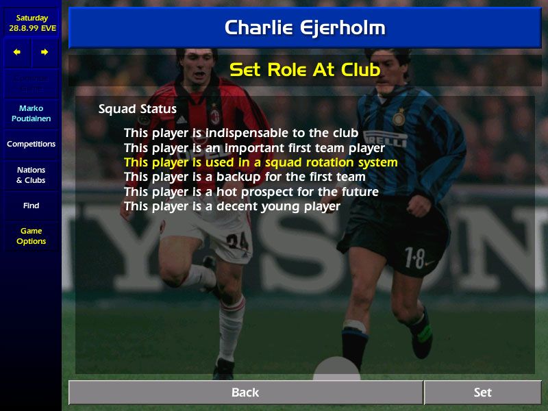 Championship Manager: Season 99/00 (Windows) screenshot: Making promises to player. He won't be happy if I don't keep them.
