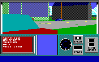 The Terminator (DOS) screenshot: You have a wide variety of vehicles to choose from, though they all drive the same.