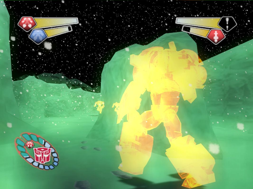 TransFormers (PlayStation 2) screenshot: One of the Minicons... Energon Vision, allowing the Autobot to see the energon signature given off be Transformers and Decepticlone.