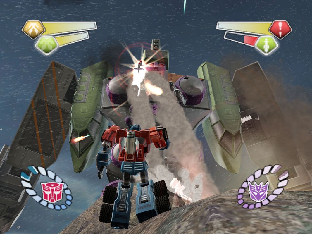TransFormers (PlayStation 2) screenshot: Optimus moves to a better vantage point to take on Tidal Wave.