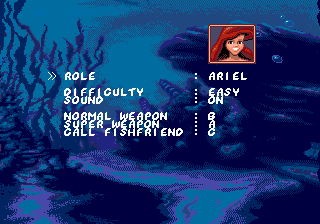 Disney's Ariel the Little Mermaid (Genesis) screenshot: You can choose to play eaither as Ariel or as the bearded guy, Triton