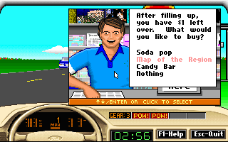 Ford Simulator 5.0 (DOS) screenshot: A Little Stop to Fuel !
