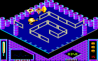 Bactron (Amstrad CPC) screenshot: Enzyme was activated...Spitting at another viruses...