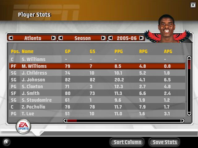 NBA Live 07 (Windows) screenshot: Player stats screen