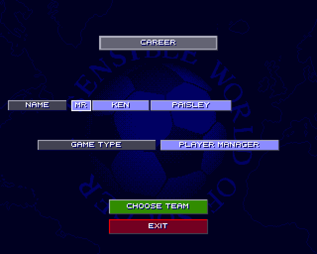 Sensible World of Soccer (Amiga) screenshot: Starting a career game