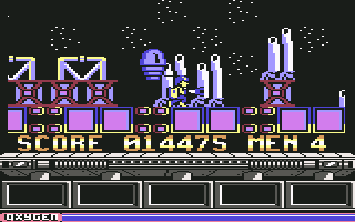 NorthStar (Commodore 64) screenshot: I have gotten father along in level 1. Tougher enemies.