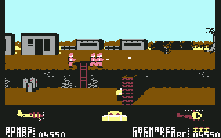 Biggles (Commodore 64) screenshot: This way is blocked by a brick wall