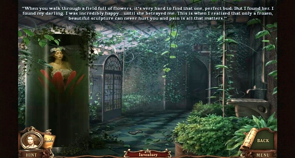 Brink of Consciousness: Dorian Gray Syndrome (Collector's Edition) (Android) screenshot: Fourth victim inside the garden which Oscar calls the flowergirl