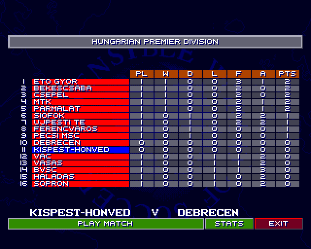 Sensible World of Soccer (Amiga) screenshot: Table before the first match