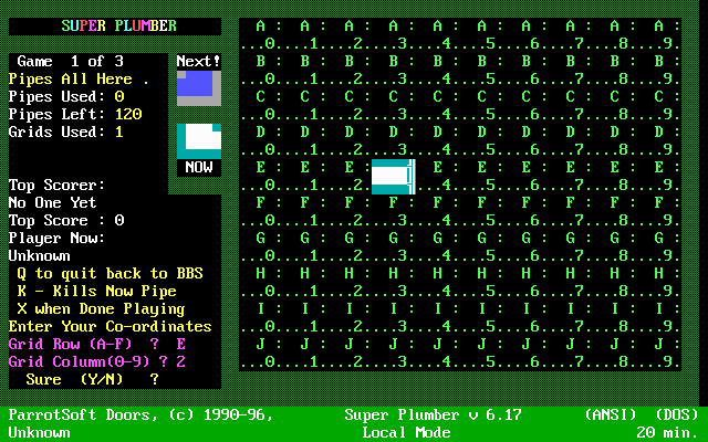 Super Plumber (DOS) screenshot: Starting a new pipeworks