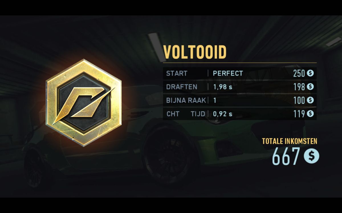 Need for Speed: No Limits (Android) screenshot: Race results and rewards (Dutch version)