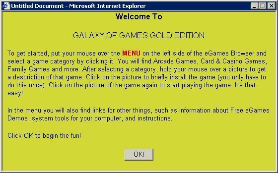 Galaxy of Games: Gold Edition (Windows) screenshot: When the CD is loaded this message pops up