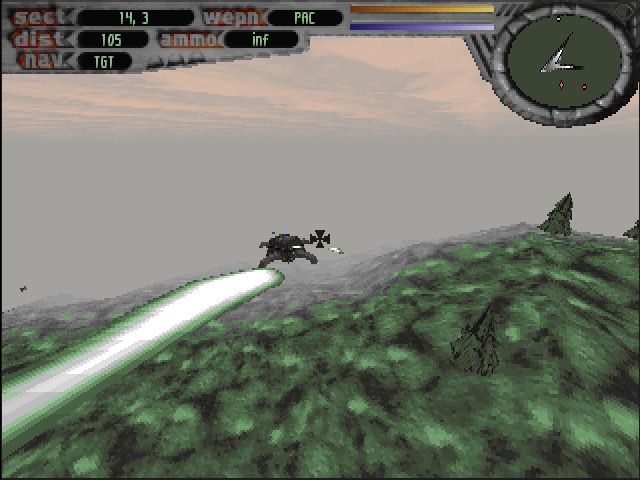 Terminal Velocity (DOS) screenshot: Approaching a ground target.