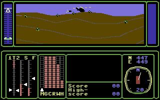 Combat Lynx (Commodore 64) screenshot: Game in progress - incoming missile