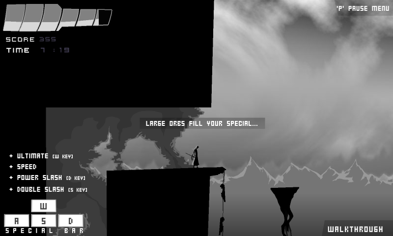 Armed with Wings: Culmination (Browser) screenshot: Instructions for the large orb (black and white mode)