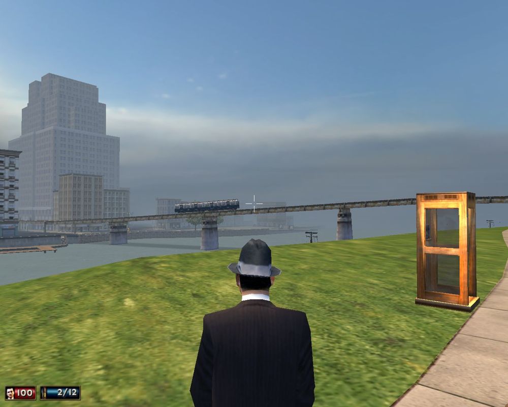 Mafia (Windows) screenshot: You can just walk around and watch stuff. A train crosses a bridge... So nice