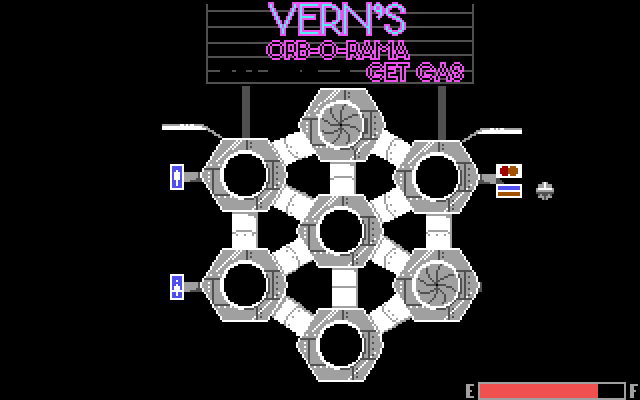 Beyond the Black Hole (DOS) screenshot: Whenever you need fuel come to Vern's Orb-O-Rama!