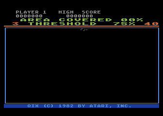 QIX (Atari 8-bit) screenshot: Title screen and main menu