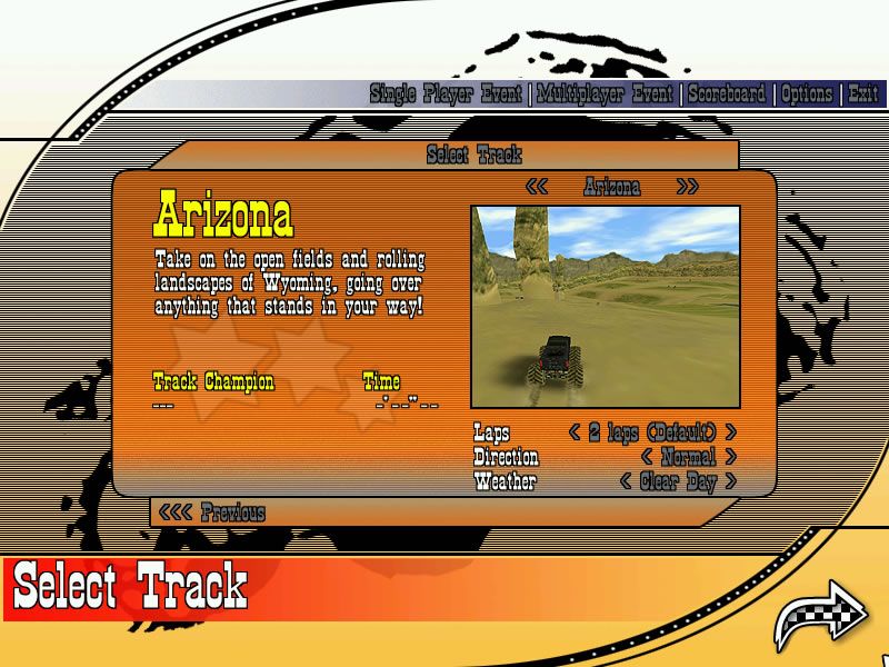 Monster Truck Rumble (Windows) screenshot: Track selection screen